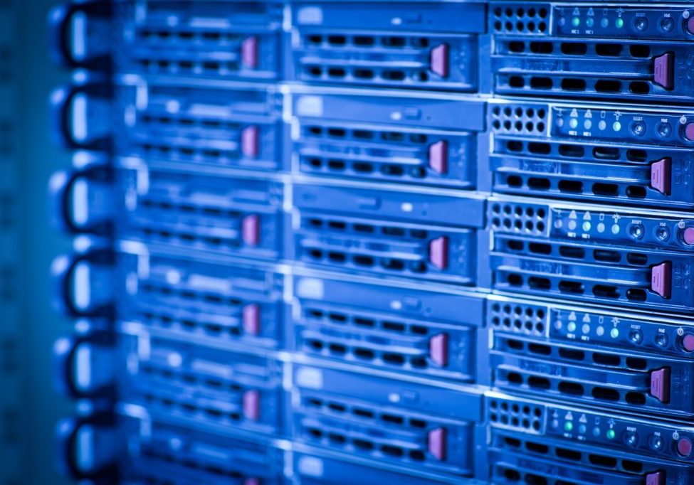 Server rack cluster in a data center (shallow DOF; color toned i